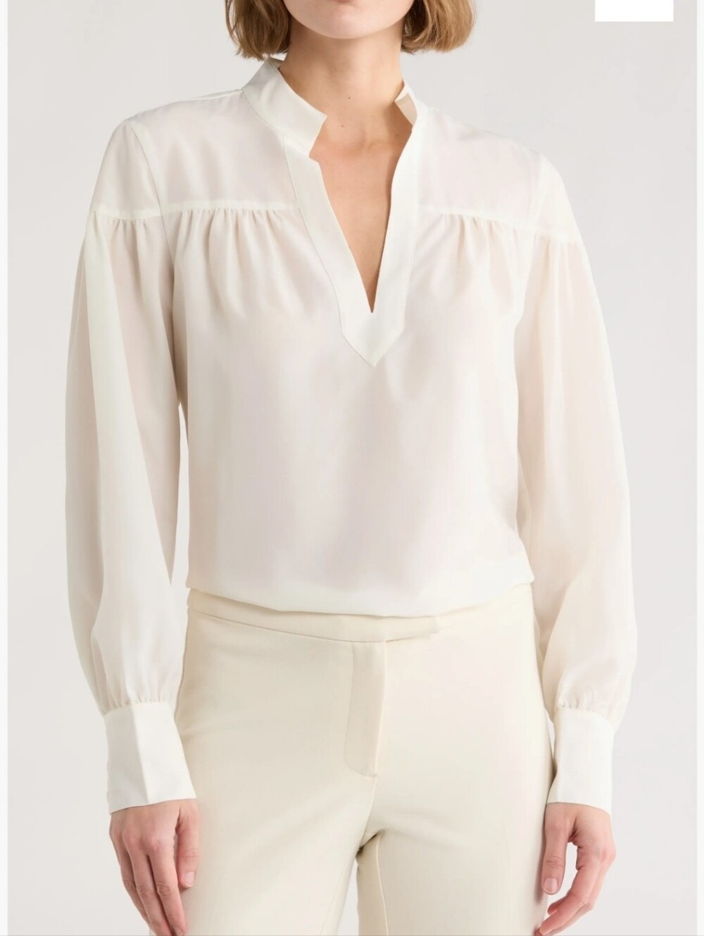 FRAME Shirred Pop Over Blouse Cream Large NEW